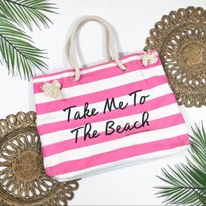Victoria’s Secret Pink White Stripe Beach Tote Bag